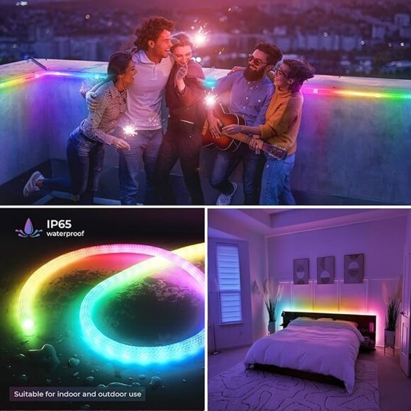 360° Round Reticulate Pattern Neon LED Strip Smart RGBIC Flexible Silicon Rope